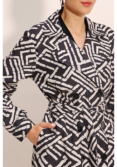 Bigdart 5853 Desenli Kruvaze Yaka Trençkot - C. Siyah 001