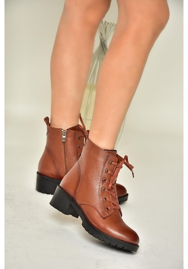 Fox Shoes R555054103 Taba Hakiki Deri Alçak Topuklu Kadın Bot Taba-hakiki Deri Taba