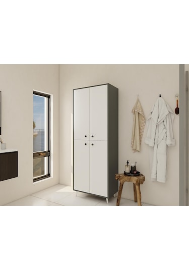 Vadi Çok Amaçlı Banyo/kiler Dolabı Koyugri-beyaz Renk Koyu Gri