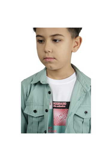 Gömlek , Pantolon , T-shirt 3parça Erkek Çocuk Takım Mnk1754 Yeşil