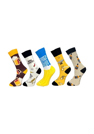 5'li Unısex Yemek Ve İçecek Temalı Esnek Nem Alabilen Pamuklu Spor Soket Çoraplar Çok Renkli