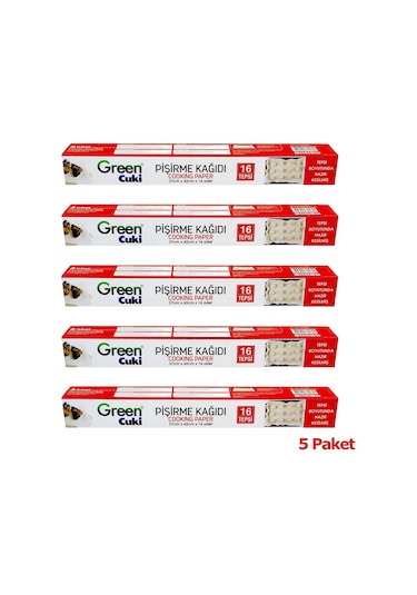 Green Cuki Yağlı Fırın Tepsi Pişirme Kızarma Kağıdı - 37 CM x 42 CM - Kesimli - 16 Yaprak - 5 Kutu