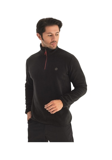 Crozwise Yarım Fermuarlı - Erkek Siyah Spor Polar - 6036-10 Siyah