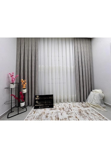 Nivemeshome 2571 V -117 Reina Gold 1/2,5 Pileli Bambu Tül Perde 400x280