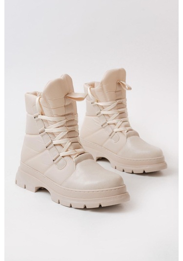 Asm-083 Bej Bağcıklı Su Geçirmez Kadın Kar Botu-bej Bej