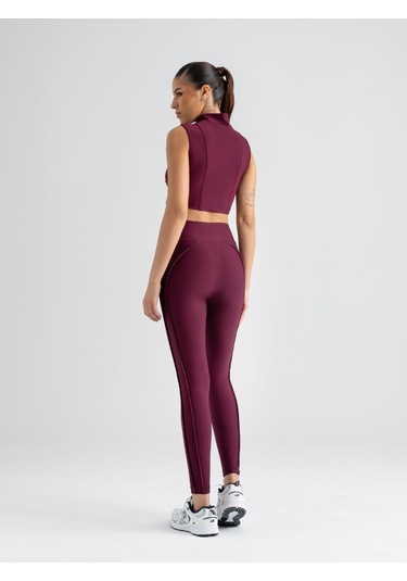 Dikişle Modellenmiş Spor Tayt Mürdüm