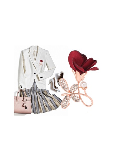 Lemestar Vintage Pembe Gül Broşu - Kristal Takılı Kumaş Ayaklı Yaka İğnesi - Nikah, Özel Etkinlikler İçin Elegan Aksesuar Çok Renkli