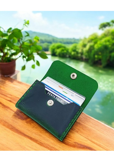 Cronder Hakiki Deri Yan Model Kutu Cüzdan Kartlık Haki