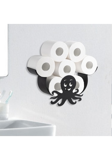 Homyl Duvara Monte Ahtapot Tuvalet Kağıdı Depolama Rafı Siyah