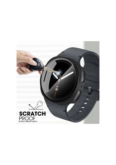 Samsung Galaxy Watch 8 40/44mm Sert Tamponlu Dahili Filmlerle Uyumlu Temperli Cam Ekran Koruyuculu Darbeye Dayanıklı Saat Kılıfı