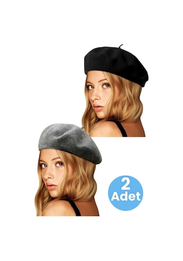 Uniquetrenders Kadın Fransız 2'li Ressam Bere Siyah Füme Füme - Siyah