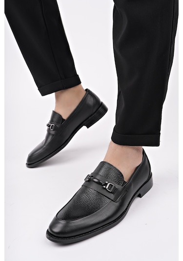 Muggo Bondy Hakiki Deri Klasik Günlük Ortopedik Erkek Ayakkabı Siyah