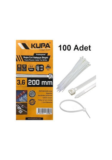 Kupa Plastik Cırt Kelepçe Beyaz 3.6 X 200 Mm. - 100 Adet