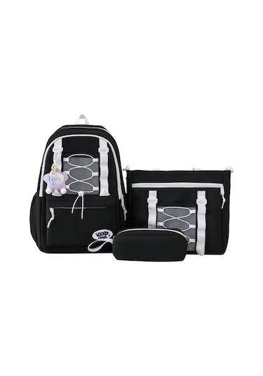 Lyle Öğrenci Sırt Çantası Büyük Kapasiteli 3 Parçalı Set Siyah