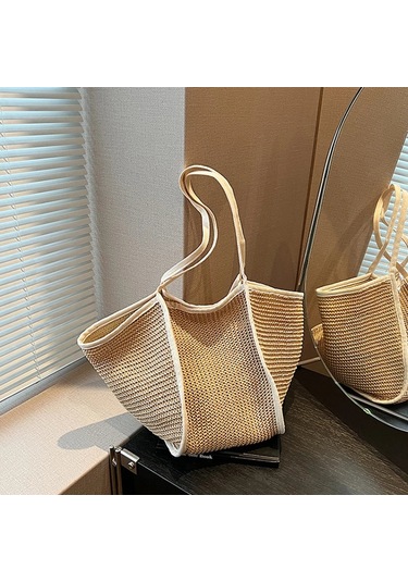 Yogodlns Moda Tığ Çanta Kadın Yaz Plaj Çantası Boho Dokuma Omuz Çantası 30cm Max Length 50cm Pembe Pembe