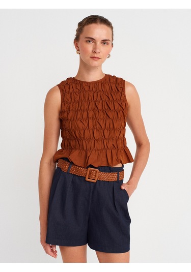 Dilvin 50845 Kolsuz Crop Bluz-kahve Kahve