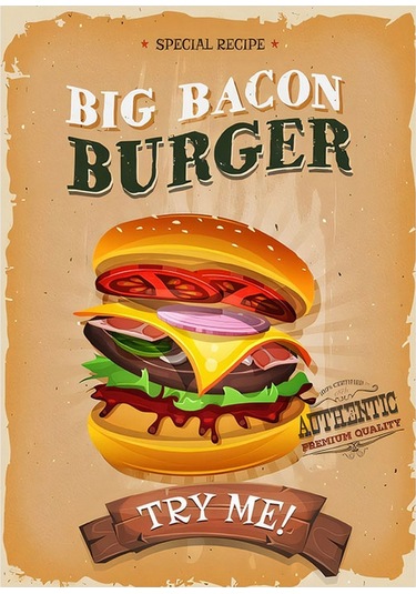 Hamburger Temalı Tasarım Ahşap Tablo 35cm X50cm