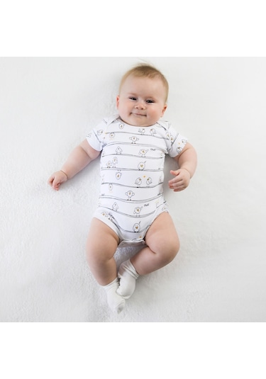 Owlishop Owli Bebek Body Kısa Kol Early Birds Beyaz