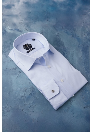 Dorss Slimfit %100 Pamuk Premium Serisi İnce Çizgili Gömlek Mavi
