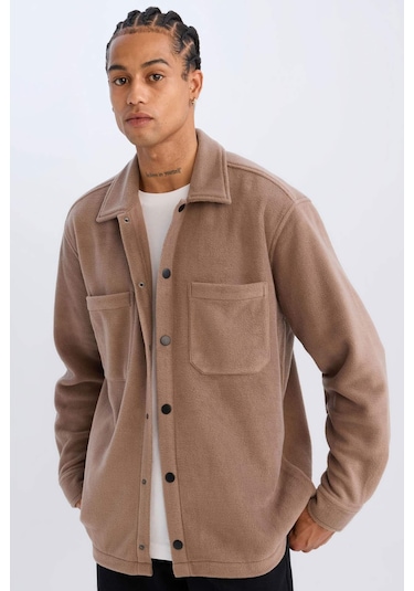 DeFacto Relax Fit Polar Uzun Kollu Gömlek A4782AX24WNBN571 Kahve