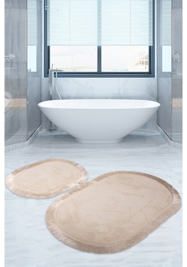 Bonny Home Pera Vizon 2'li Banyo Paspası Seti Kaymaz Tabanlı Saça Vizon