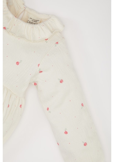 DeFacto Kız Bebek Yenidoğan Floral Uzun Kollu Çıtçıtlı Body D9092A525SPER233 Ekru