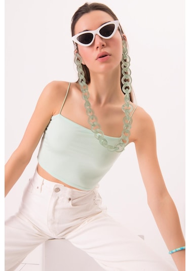 Lonca Mint İp Askılı Crop Top Mint