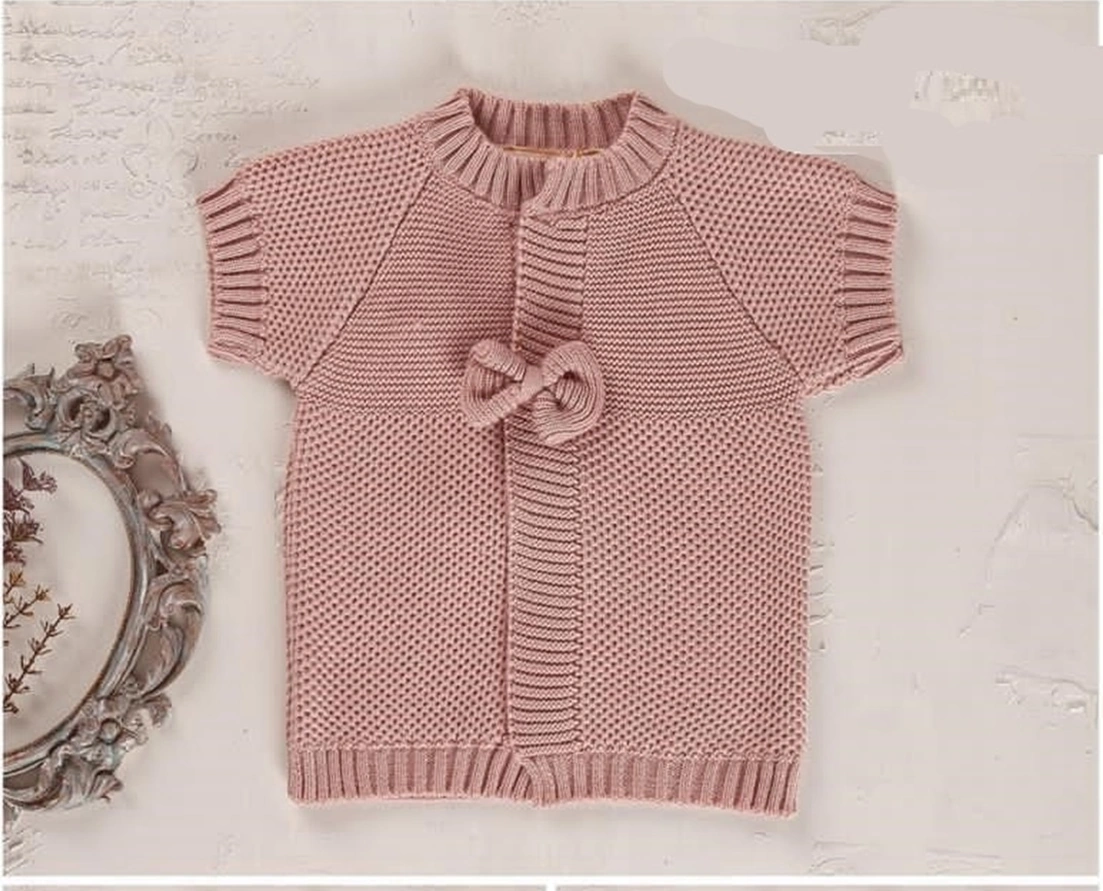 Fiyonk Detaylı Linksli Yarım Kol Triko Hırka Gülkurusu