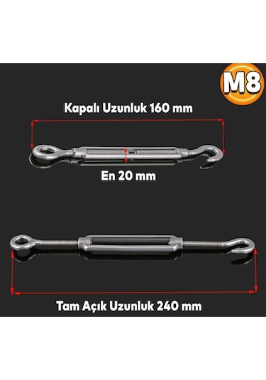 Yapımaks Çelik Halat Çektirme, M8, 8 Mm