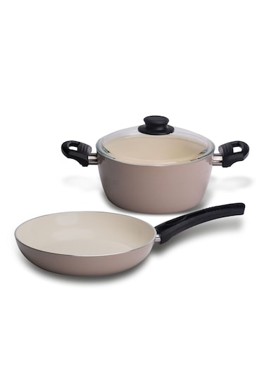 Cem Naturel 2'li Set Tencere 22+tava 24 Cm Bej