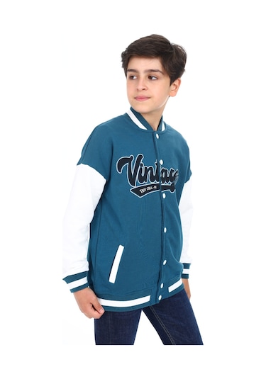 Toontoy Erkek Çocuk Baskılı Kolej Hırka Petrol Mavi