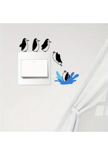 Cajuart 5 Parça Suya Dalan Penguenler Ahşap Priz Anahtar Sticker Modern Dekor Süs