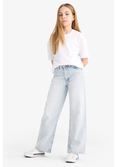 DeFacto Kız Çocuk Straight Wide Jean Pantolon F3150A825SMNM63 Mavi