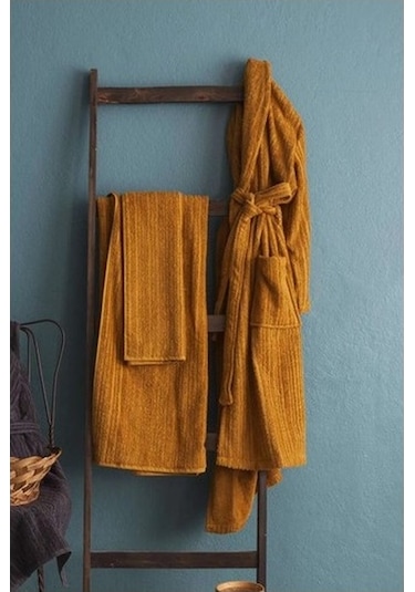 Apricitas Home Timeless Antrasit-safran %100 Pamuk 6 Parça Aile Bornoz Seti Antrasit