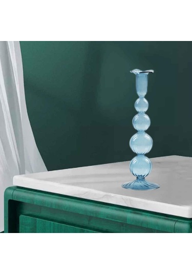 Suntek Cam Mumluk Standı Şamdan Dekor Yemek Noel 9x26.5cm Mavi