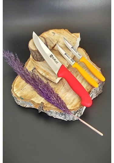 Sürmene Sürlaz 3'lü Mutfak Bıçak Seti Et + Sebze + Meyve Ahşap