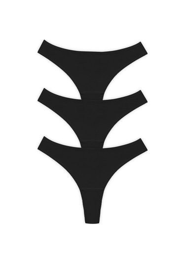 Basic Pamuklu Kadın Tanga 3'lü Paket Külot - 3 Renkli-3