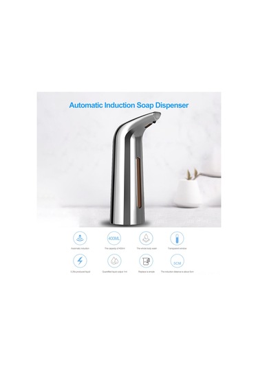 Kangvka Otomatik Endüksiyon Sabun Dispenseri, Hızlı Tepki, 400ml Büyük Kapasite, Ipx6 Su Geçirmez, Dokunsuz Kullanim, Plaka Kaplama, Pil İle Çalışır Gümüş