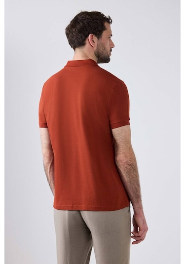 Ds Damat Regular Fit Kiremit Pike Dokulu %100 Pamuk Kıvrılmaz Polo Yaka Nakışlı T-shirt 4HC14ORT51000 Kiremit