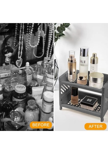 2 Katlı Mutfak Tezgah Üstü Rafı Çok Amaçlı Dolap Baharatlık Düzenleme Organizeri Antrasit