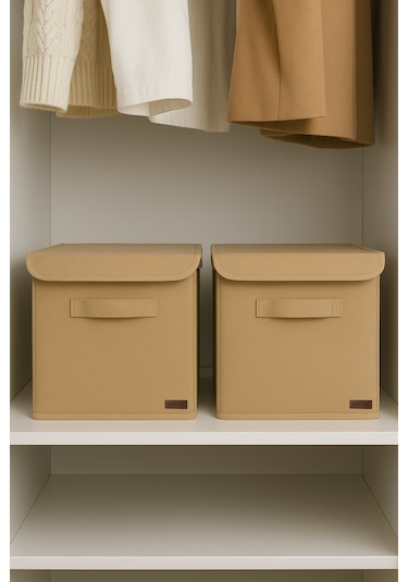 Bej Kapaklı Dolap Içi Çamaşır Oyuncak Düzenleyici Katlanır Kapaklı Saklama Kutusu 30x30x30 Gri