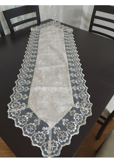 Runner Dantel Kenar Kadife Kumaş