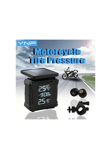 Boatshop1 Ynf Motosiklet Lastik Basınç İzleme Sistemi Siyah Lcd Ekranlı Otomatik Alarm Kablosuz Güneş Enerjili Şarj Lastik Monitörü