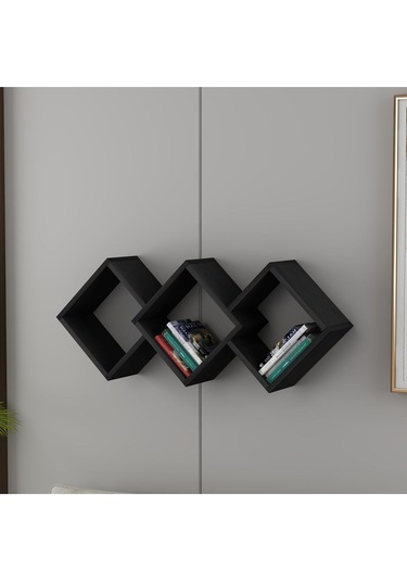 Galaxy Duvar Rafı Ahşap Siyah - Ahşap Siyah Ahşap Siyah