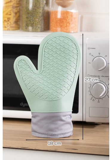 Porsima 3137-3 Silikon Yanmaz Yapışmaz Fırın Eldiveni Yeşil Yeşil