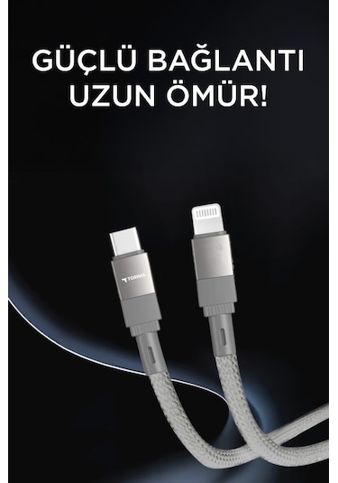 Torima U18 Type-C İle Lightning Şarj Ve Data Kablosu Gri