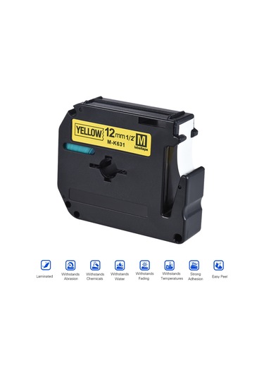 Skycity 12mm Sarı Arka Plan Siyah Yazı 8m Uzunlukta Brother Etiket Makinesi Şeridi M-k631