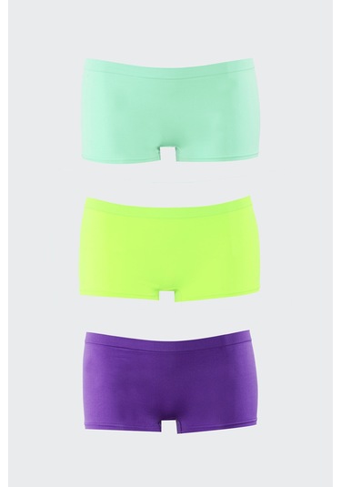 Nbb Kadın Neon Mor Yeşil Turkuaz Dikişsiz 3lü Ağlı Şort Külot Çok Renkli