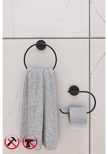 Alper Banyo Lotus Siyah 2'li Banyo Seti - Yuvarlak Havluluk Açık Kağıtlık Siyah