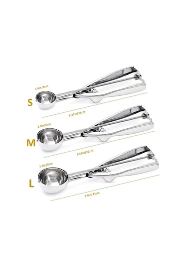 Maoyaya Dondurma Kepçe, 3'lü Kurabiye Kepçe Seti, 18/8 Paslanmaz Çelik, Tetik Bırakmalı, Cupcake Kepçe Diğer